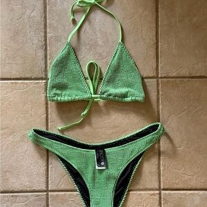 Neon Green Textured Bikini Set